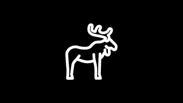 Minimalist white line art icon of a moose standing on a black background