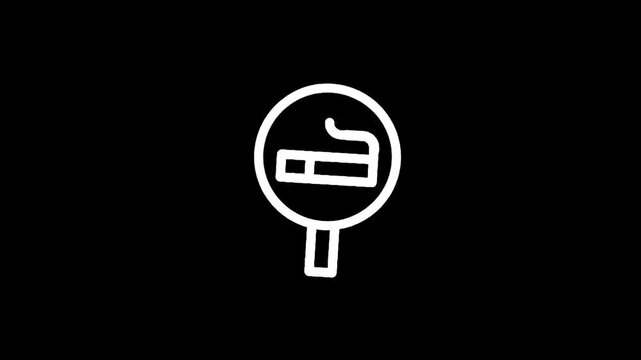 Simple white line drawing of a no smoking sign on a black background