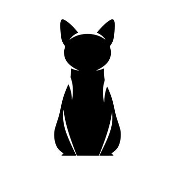 Sitting cat silhouette vector illustration, Sitting cat silhouette facing forward with upright ears and curved tail vector design