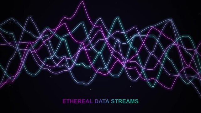 Ethereal Data Streams Visualizing Digital Information Flow with Dynamic Glowing Wavy Lines Abstract Background Animation