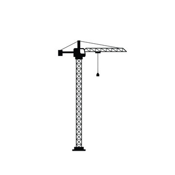 Tower crane illustration a black silhouette against a white background construction equipment depiction silhouette lifting hoisting building structure