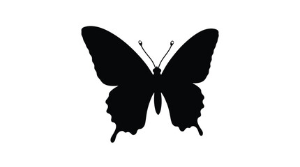 Butterfly Silhouette Against A White Background Minimalist Black Shape © Gk