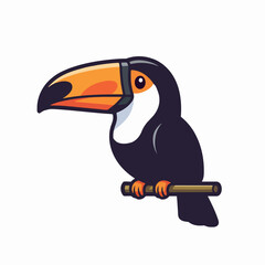 Obraz premium Cute cartoon toucan bird perching on a branch isolated on white