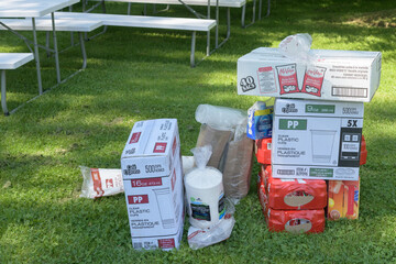 Obraz premium a pile of party supplies and snacks in the park, Toronto