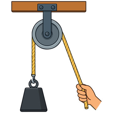 Flat Vector Pulley System Illustration with Hand and Weight
