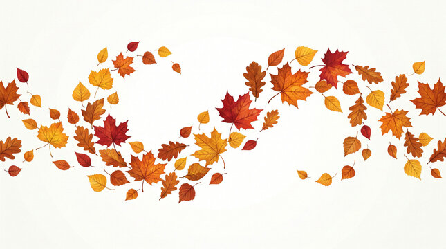 A beautiful swirl of colorful autumn leaves isolated on a clean white background for design