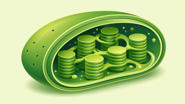 **Detailed 3D Render of Chloroplast Structure and Photosynthetic Organelle**