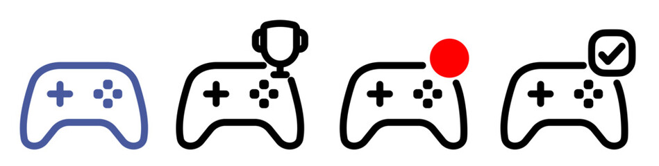 Set of gamepad and joystick line icons isolated on transparent background. Vector illustration collection for gaming, esports, console, technology and digital design © RoseStudio