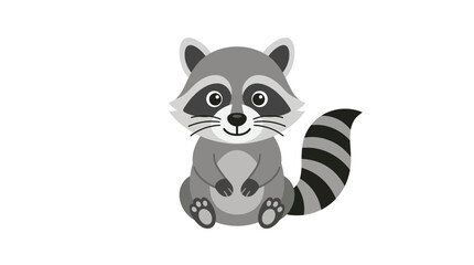 Fototapeta premium Cute gray raccoon sitting facing forward illustration.