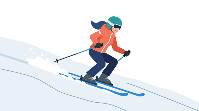 Woman skiing down a snowy slope in winter.