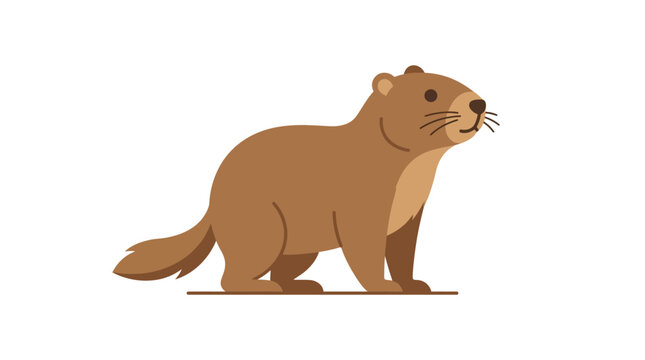 Brown groundhog standing isolated on a white background.