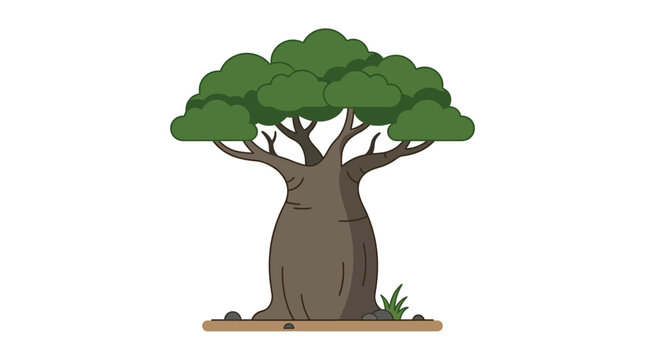 Lone African baobab tree icon on white background.