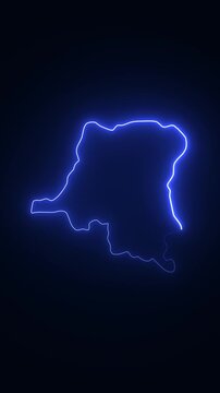 Democratic republic of the congo map outline with glowing blue neon light effect on dark background africa