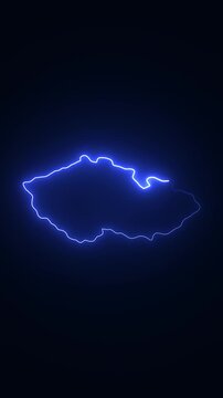 Glowing neon map of czech republic outline on dark background, czechia