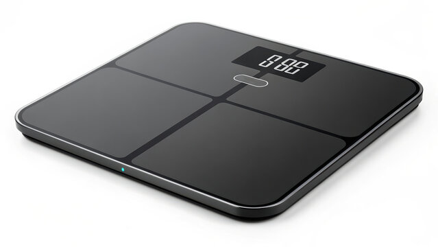 A modern black digital scale displaying zero, perfect for fitness tracking and health monitoring.