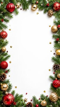 Christmas frame with gold ornaments and copy space