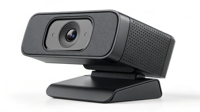 A modern black webcam with a sleek design, perfect for video conferencing and streaming