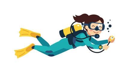 Female scuba diver swimming underwater with yellow flippers. © fitriyani