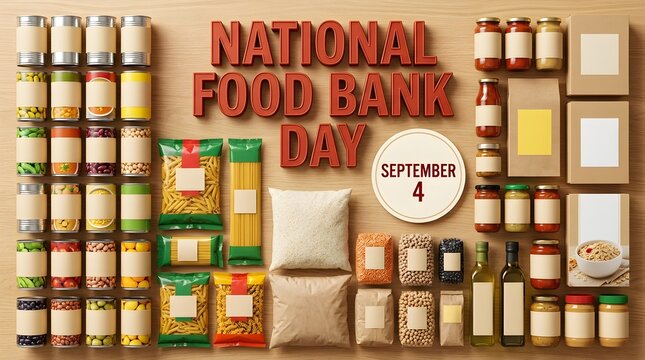 National Food Bank Day Canned Goods and Supplies Display