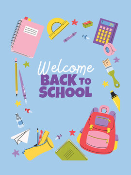 Back to School Banner Template with Colorful Education Elements for School Promotion and Advertising