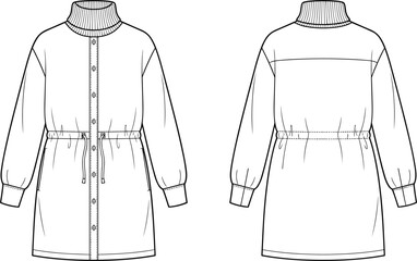MobileFront and back view technical flat sketch of turtleneck parka jacket fashion vector illustration template © MdSumon