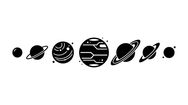 Solar System Planets in Order Line Art Vector Set