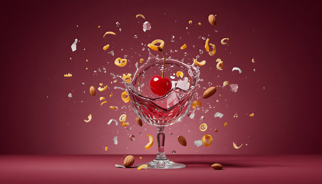 Champagne celebration splash with golden bubbles. Luxury drink explosion for parties and festive events.