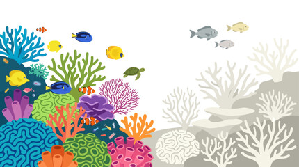 Vibrant tropical coral reef ecosystem with colorful exotic fish.