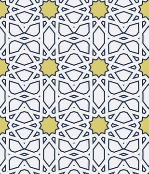 Islamic geometric pattern repeat with blue and yellow colors