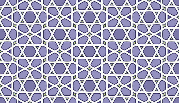 Violet and blue islamic geometric trellis pattern
