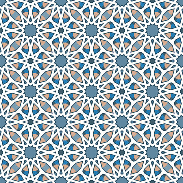 Islamic geometric seamless pattern with arabesque star design