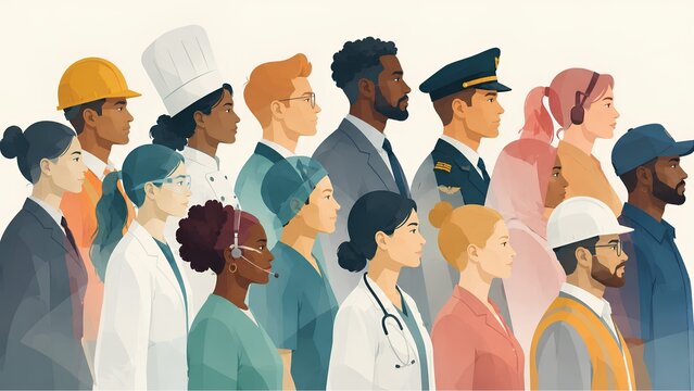 Diverse Professional People Side Profile Silhouette Illustration Set Different Occupations Workers Team Diversity Concept