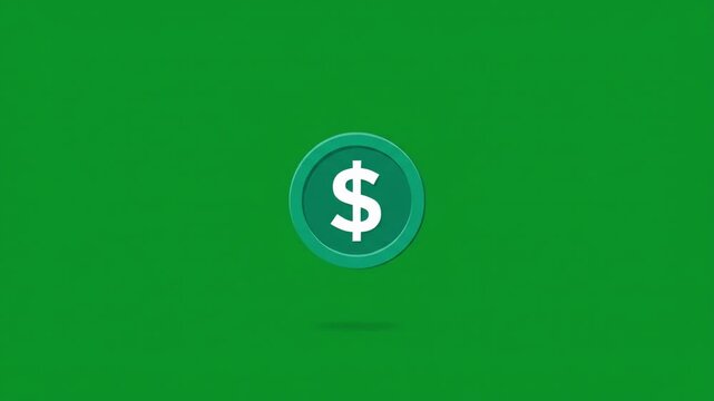 Green Dollar Sign Coin Animation on Green Screen Chroma Key, Motion Graphics