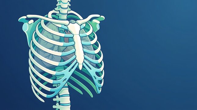 Medical illustration of a human rib cage and internal organs