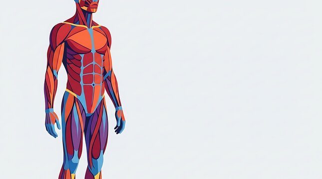 Stylized human muscular system diagram on plain background