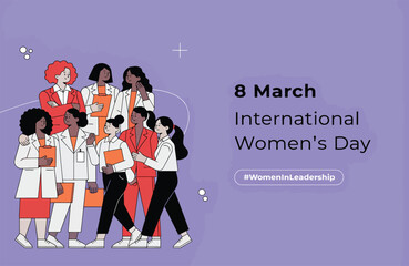 Obraz premium International Women's Day Banner with Diverse Business Women and Female Leaders Group