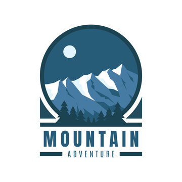 Mountain logo design with night landscape for outdoor adventure brand