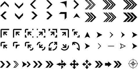 Fototapeta premium Comprehensive set of black arrow icons directional symbols and navigation pointers for user interface and web design projects