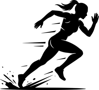 Athletic woman running silhouette vector, fast female sprinter in motion, dynamic sports girl jogging icon for fitness and marathon branding