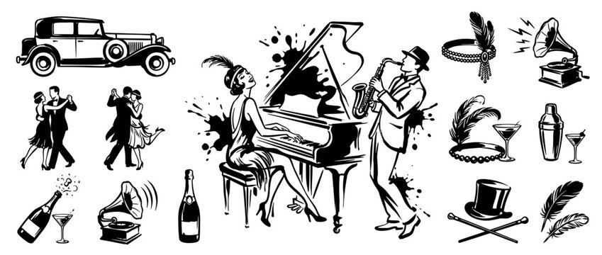 Retro Party Scene with Music and Dancing