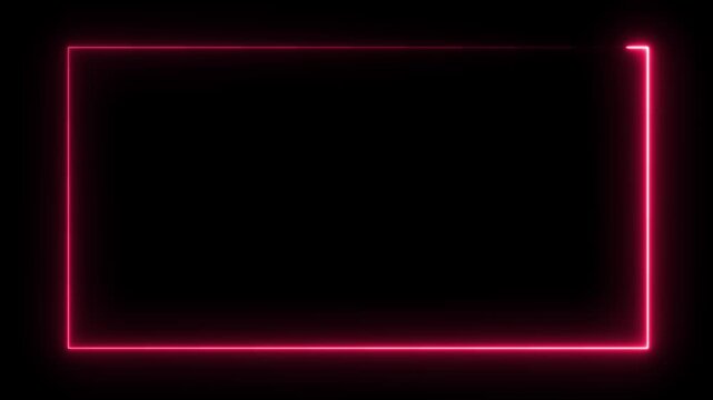 Abstract neon studio background. Square rectangle picture frame with black background.4k video