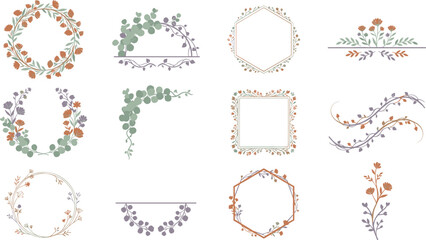 Elegant hand drawn botanical wreath and frame collection with flowers and eucalyptus for wedding stationery design © SreemotiDoya