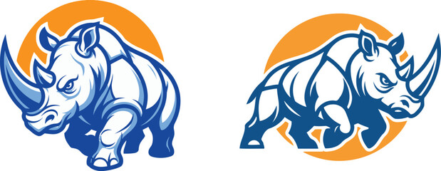 Two aggressive rhino mascot logos for sports team branding © samiul
