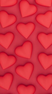 Red pulsating hearts pattern for Valentine s Day, seamless 3D loop animation. Vertical video.