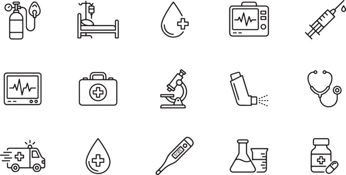 Medical Emergency and Hospital Outline Symbols
