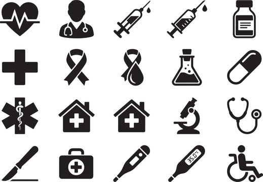 Medical Emergency Black Glyph Symbols Collection