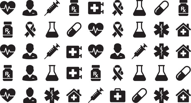 Medical Healthcare Black Glyph Symbol Pattern