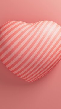 Coral pink striped heart pulsating on a coral pink background, Valentine s Day 3D loop animation. Vertical video.