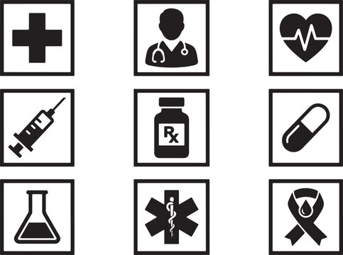 Medical Healthcare Black Glyph Symbols Collection