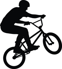 Obraz premium BMX cyclist performing a manual stunt trick vector silhouette isolated on white background